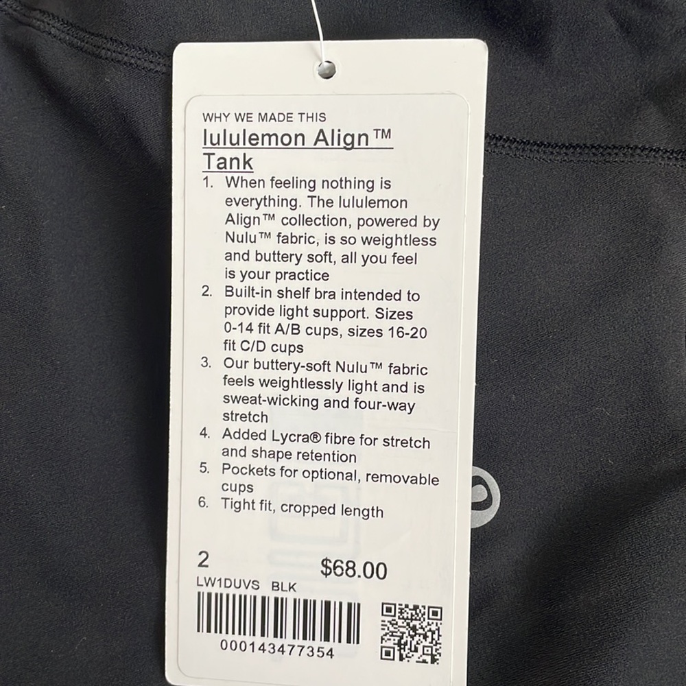 NWT Lululemon Align Tank Top Black Size 2 - Picture 4 of 10